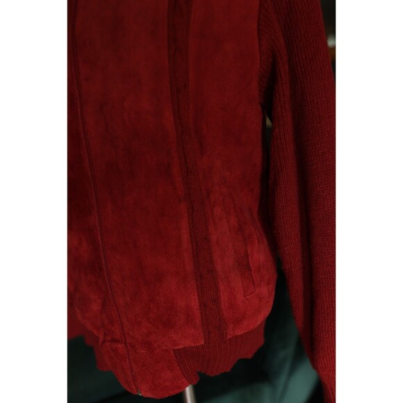 Vintage 80s 90s City Splits Red Burgundy Leather Suede Knit Zip Up Jacket - Picture 8 of 15